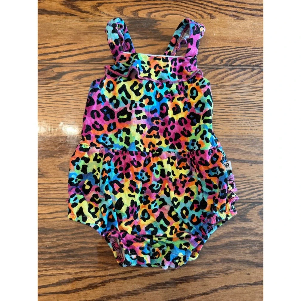 Bums & Roses Romper Kids 3-6 Months Multicolor Rainbow Leopard Lisa Frank Vibes